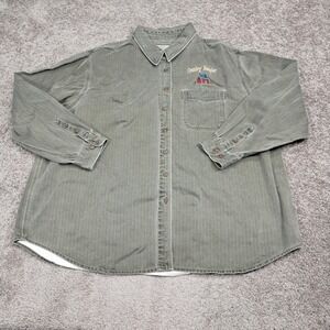 Vintage St Johns Bay Chino Collection Herringbone Shirt Olive Green 24W Mens XL